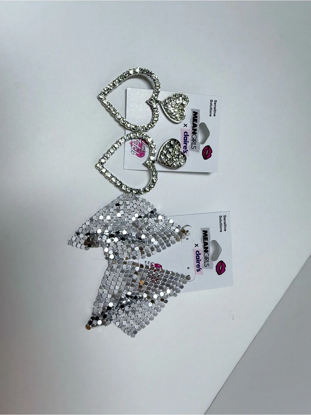 Silver Heart & Metal Mesh Statement Earrings Duo